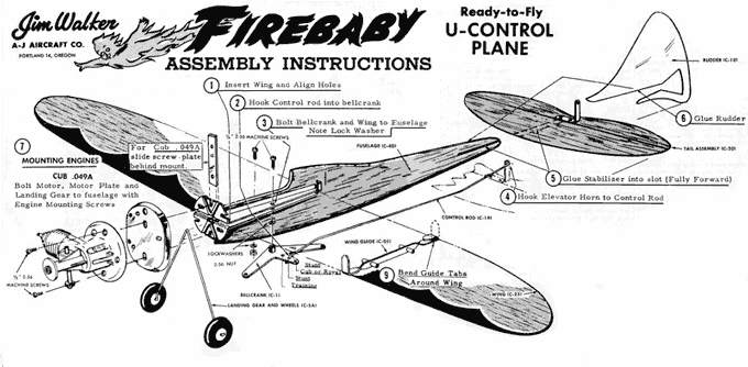 The Jim Walker Firebaby balsa model plane for glow engine control line