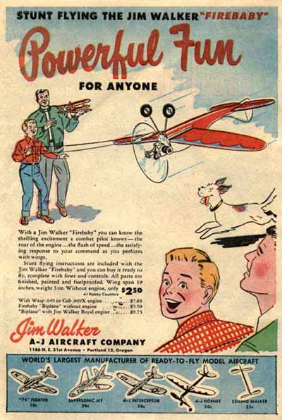 Firebaby advertisement from 1954 promotes this U-Control plane