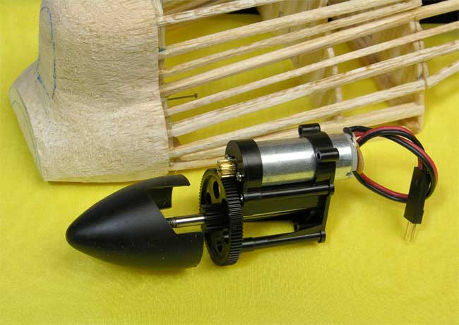 Geared electric motor destined to power the R/C Fireball