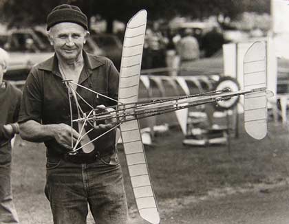 Jojnny Knepper with his 1910 Wakefield rubber powered plane