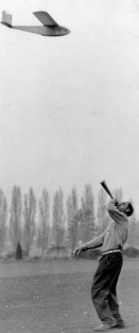 The Jim Walker invention, a Sonic Controlled Glider - before r/c Radio Control there was sonic control. Here Jim Walker blows a horn to make the glider turn