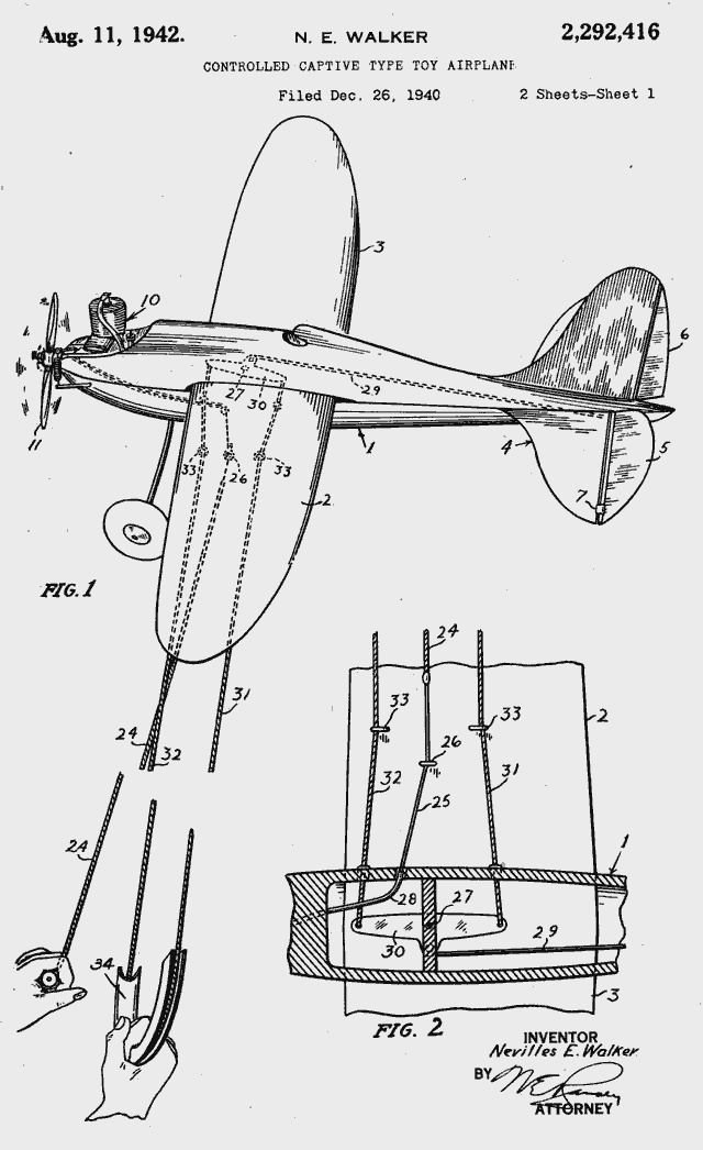 Jim Walker patent application for U-Control system of Control Line flying