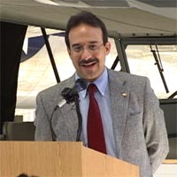 Laureano Meir speaks at the Jim Walker 101st Birthday event at the Evergreen Aviation Museum